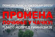 Parlamentarna opozicija Čačka 6. oktobra organizuje protest “Promena počinje u Čačku“
